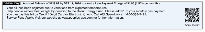 Detail of the important information section of a Peoples Gas bill